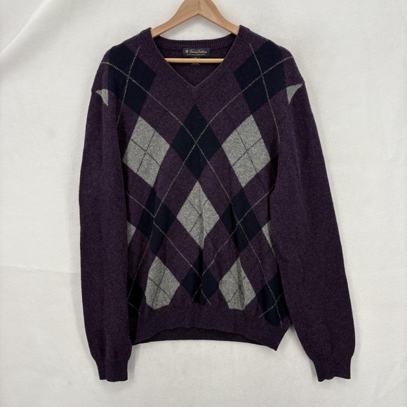 Brooks Brothers Other - Brooks Brothers Sweater Mens Extra Large Purple Argyle Scottish Lambswool V Neck